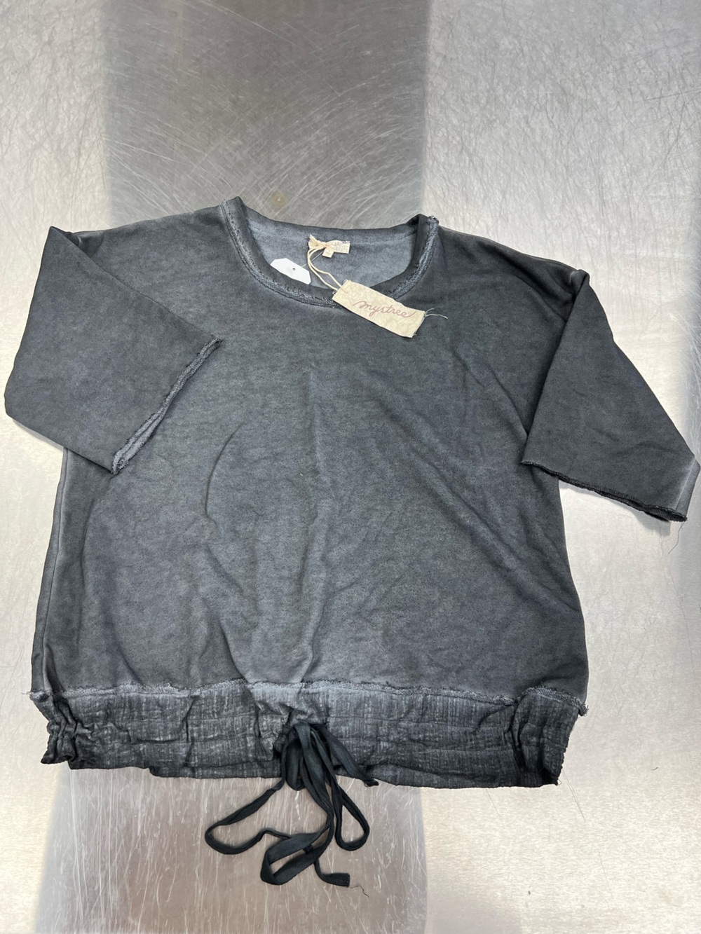 Mystree Boutique Dark Gray Boxy Washed Crop Sweatshirt Tee Women’s S